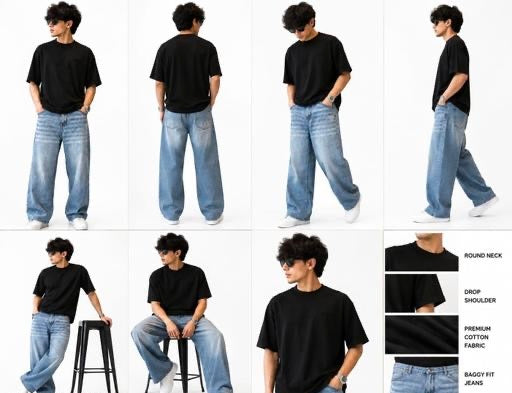 Men's Baggy Jeans Trending | Latest | Light Blue Baggy Loose Fit Jeans with Striped Whiskering Design