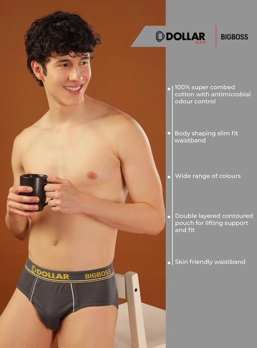 Dollar Bigboss Men's Briefs | Pack of 3 inner wears | Anti-Microbial Super Cotton Solid Briefs